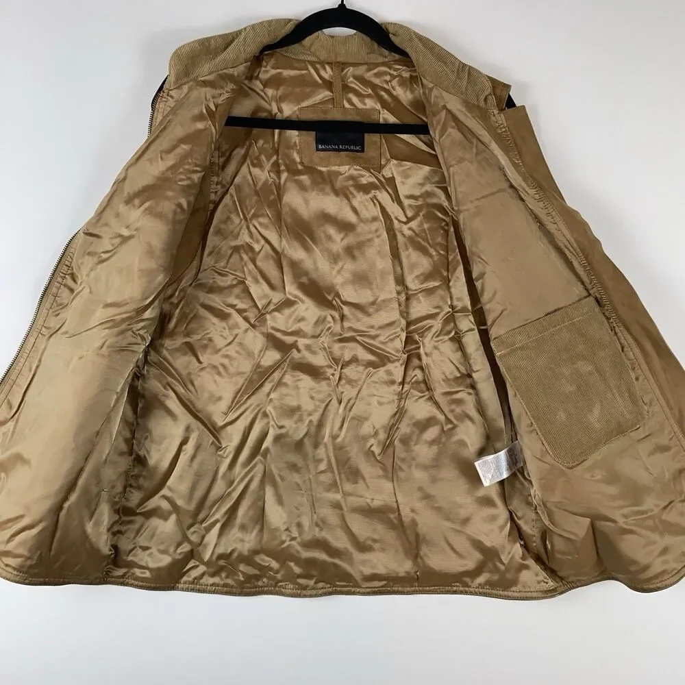 Banana Republic Men's Hunting Vest Tan Goat Suede M Full Zip Lined Multi-Pocket